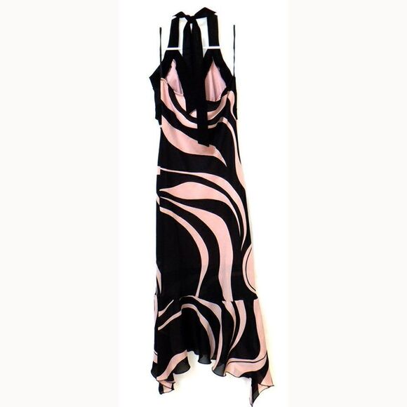 Junior womens black and pink swirl halter top asymmetrical dress - Picture 2 of 4